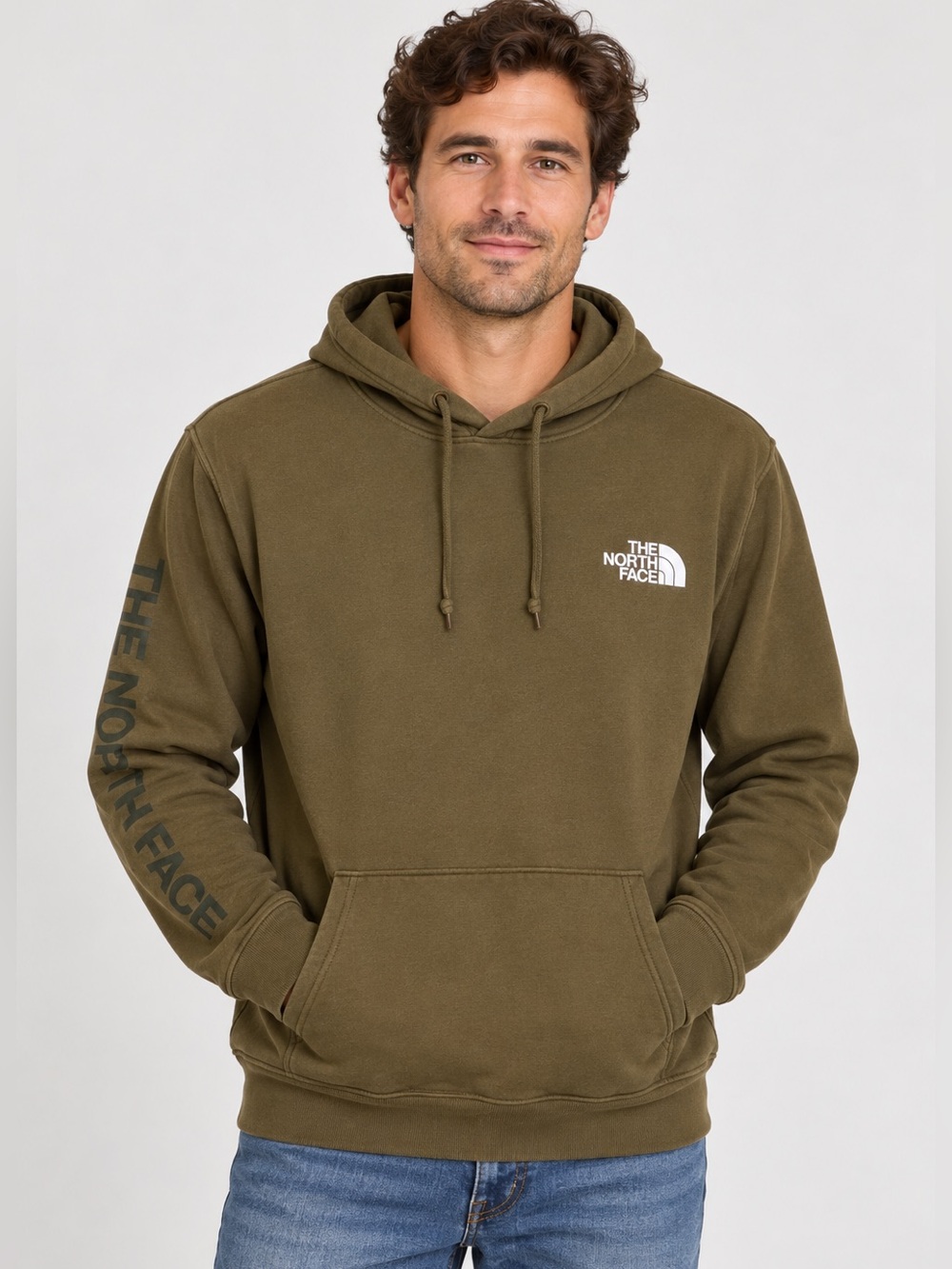 The North Face Men’s L Brown Olive Sleeve Logo Hoodie